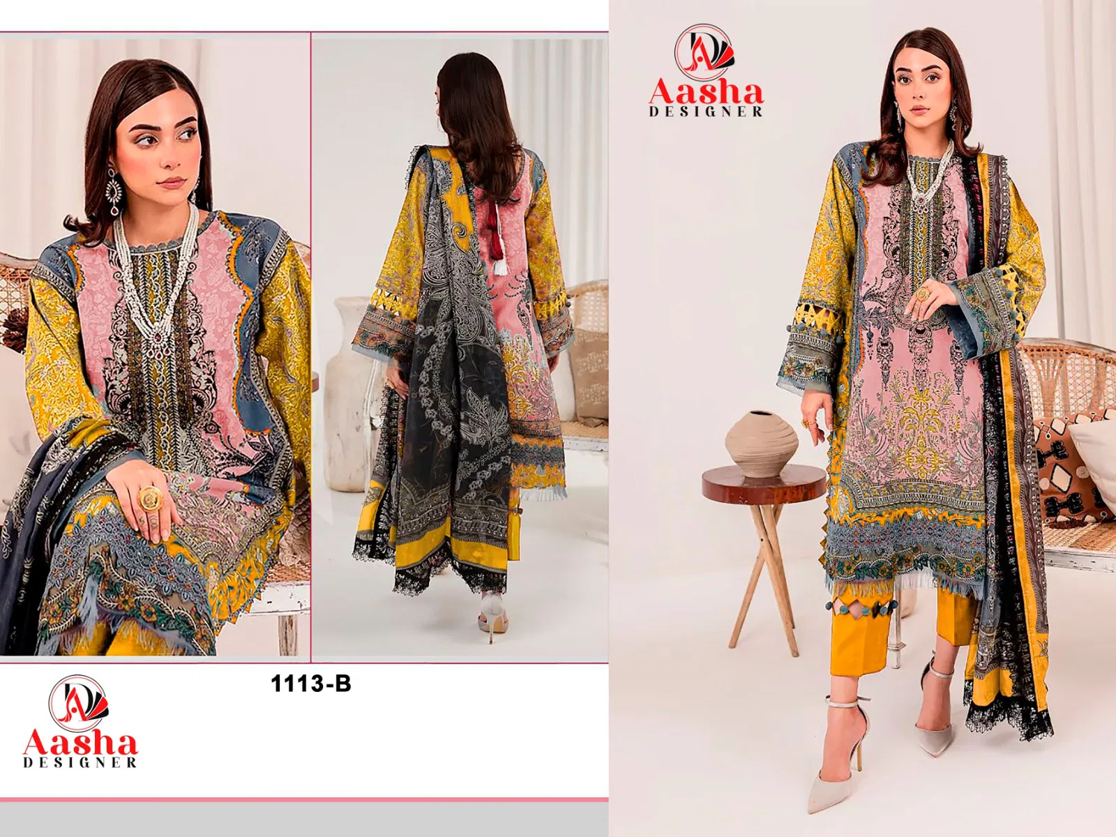 Aasha 1113 A And B Lawn Dupatta Pakistani Salwar Kameez 